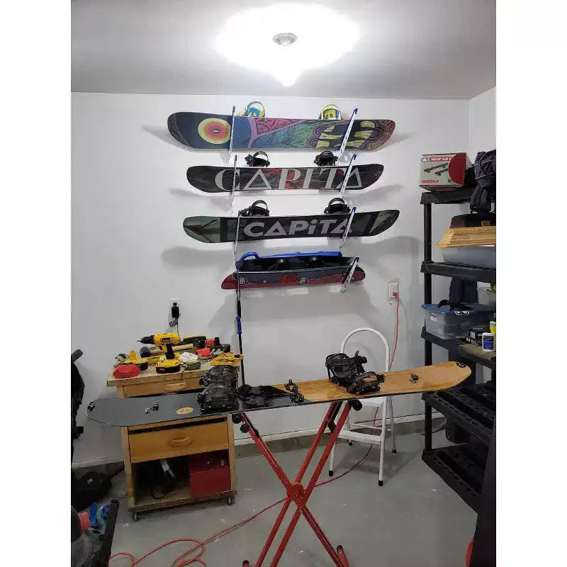 Support mural de rangement réglable pour snowboard, 4 niveaux, en acier thermolaqué, capacité de 45 kg