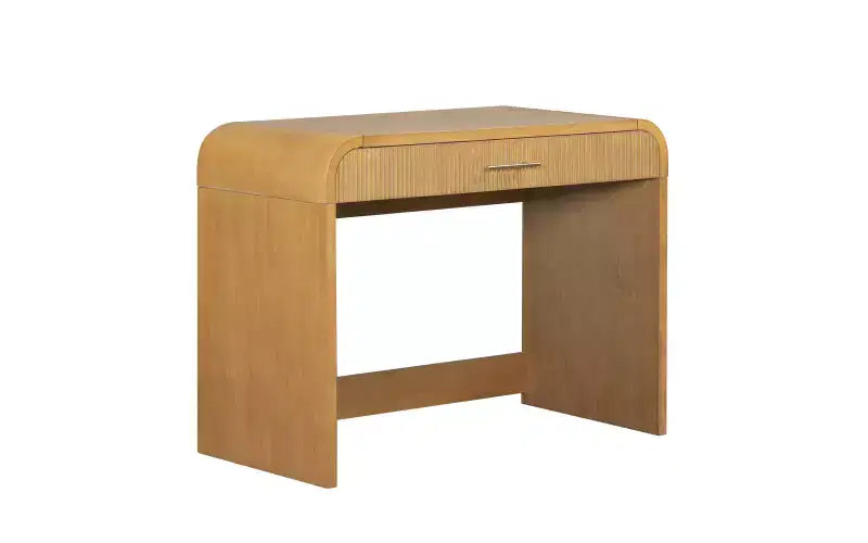 Coiffeuse d'angle de 99 cm avec miroir éclairé, éclairage dimmable, finition naturelle