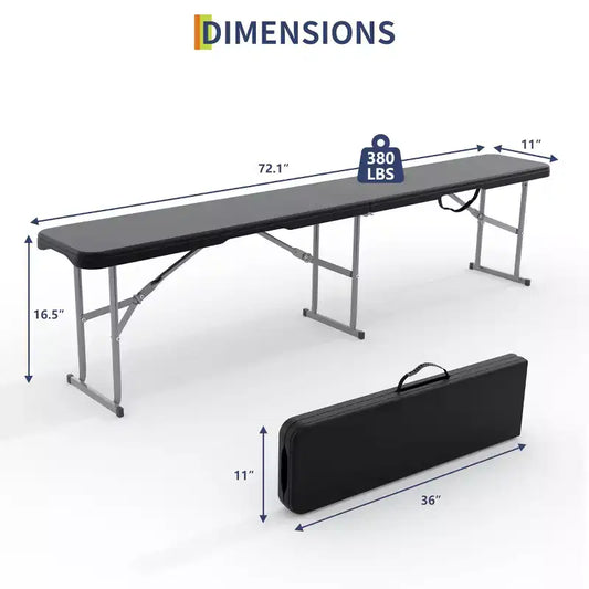 Banc pliant d'extérieur 6 pieds, en PEHD, portable avec poignée de transport, 3-4 places, capacité 172 kg