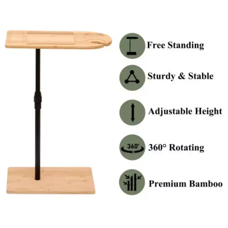 Table d'appoint en forme de C à hauteur réglable, support d'appareil 360 et fente pour verre à vin, 16,7-30,1"
