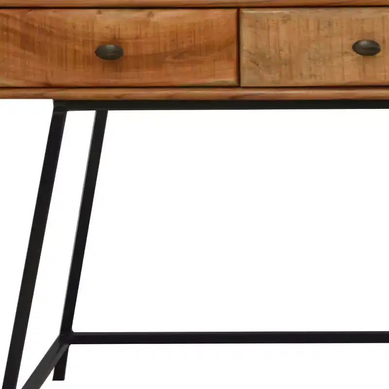 Bureau en bois massif naturel et noir de 47 po avec 3 tiroirs, base en fer, aucun assemblage requis