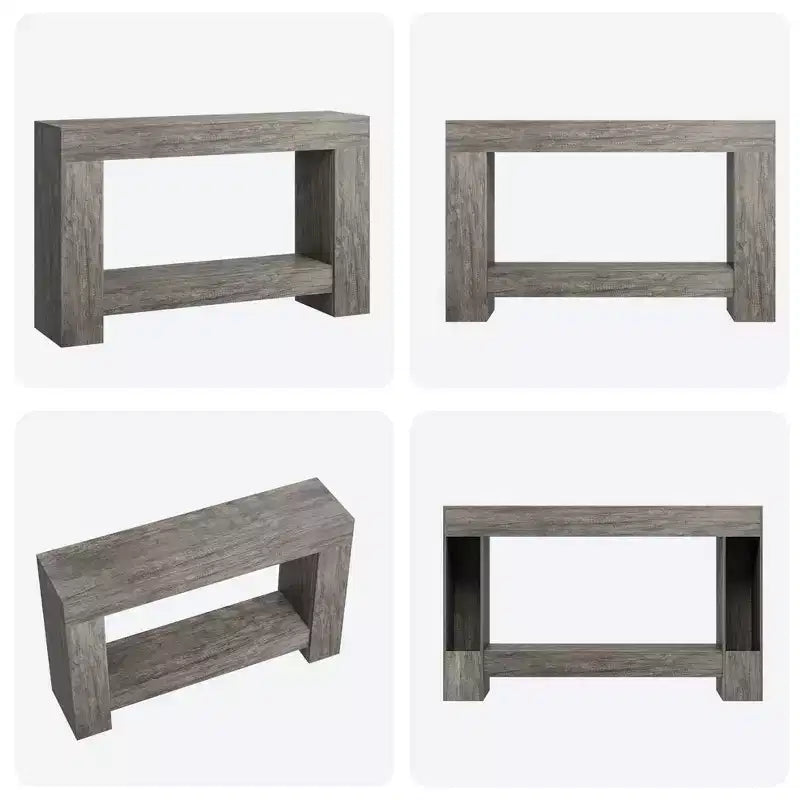 Console d'entrée 2 niveaux de style ferme, longue table d'appoint de canapé avec rangement ouvert