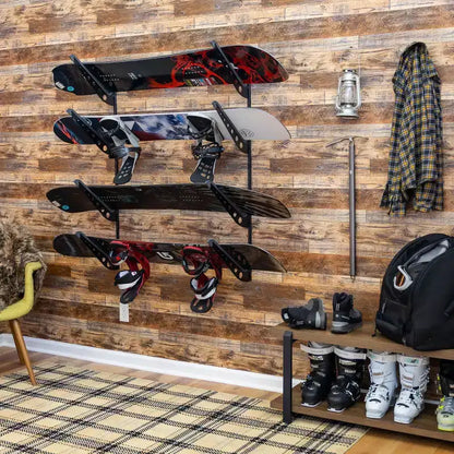Support mural de rangement réglable pour snowboard, 4 niveaux, en acier thermolaqué, capacité de 45 kg