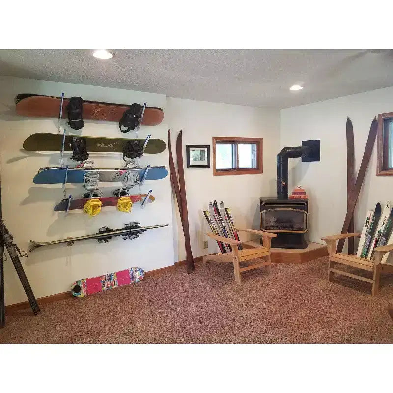 Support mural de rangement réglable pour snowboard, 4 niveaux, en acier thermolaqué, capacité de 45 kg