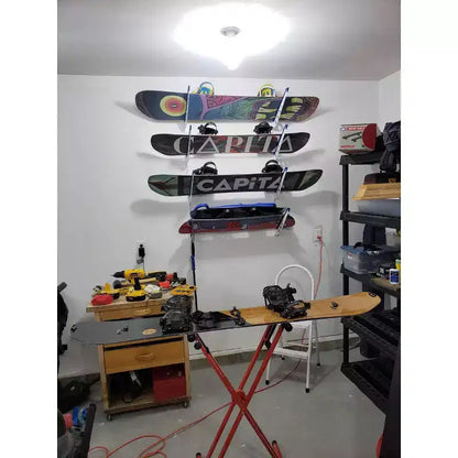 Support mural de rangement réglable pour snowboard, 4 niveaux, en acier thermolaqué, capacité de 45 kg