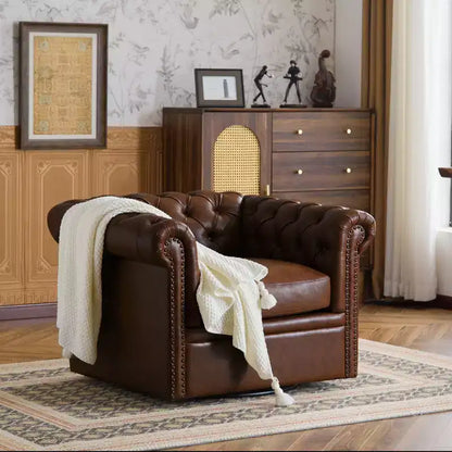 Fauteuil Club Pivotant Capitonnée avec Accoudoirs Ronds, Similicuir Vert Foncé, 181 kg