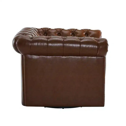 Fauteuil Club Pivotant Capitonnée avec Accoudoirs Ronds, Similicuir Vert Foncé, 181 kg