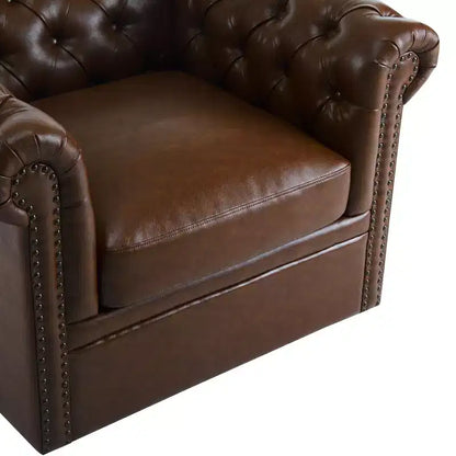 Fauteuil Club Pivotant Capitonnée avec Accoudoirs Ronds, Similicuir Vert Foncé, 181 kg
