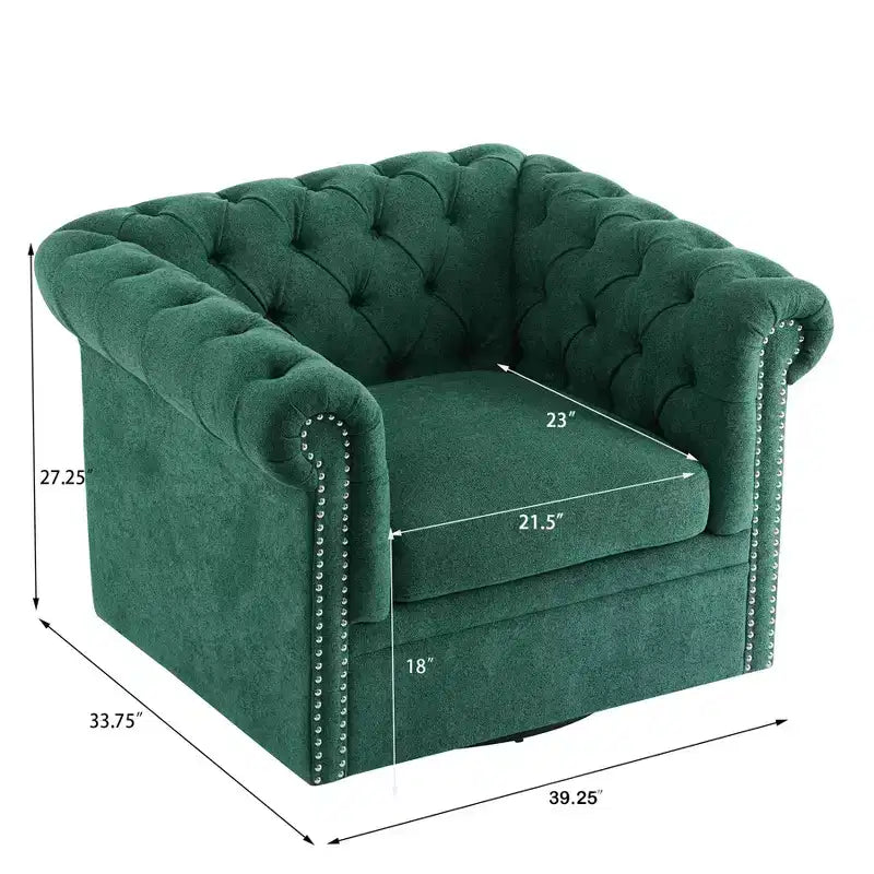 Fauteuil Club Pivotant Capitonnée avec Accoudoirs Ronds, Similicuir Vert Foncé, 181 kg