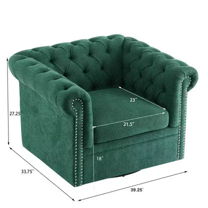 Fauteuil Club Pivotant Capitonnée avec Accoudoirs Ronds, Similicuir Vert Foncé, 181 kg