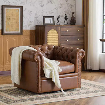 Fauteuil Club Pivotant Capitonnée avec Accoudoirs Ronds, Similicuir Vert Foncé, 181 kg