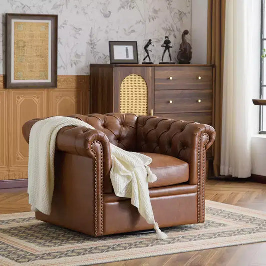 Fauteuil Club Pivotant Capitonnée avec Accoudoirs Ronds, Similicuir Vert Foncé, 181 kg