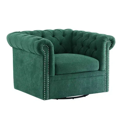 Fauteuil Club Pivotant Capitonnée avec Accoudoirs Ronds, Similicuir Vert Foncé, 181 kg
