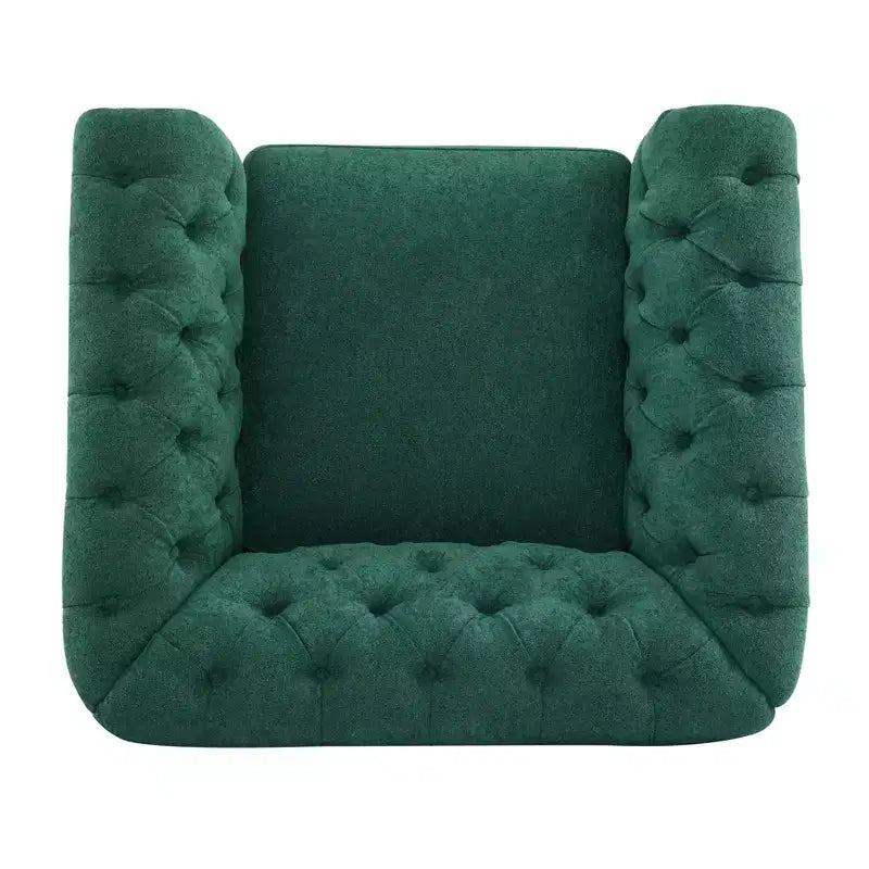 Fauteuil Club Pivotant Capitonnée avec Accoudoirs Ronds, Similicuir Vert Foncé, 181 kg