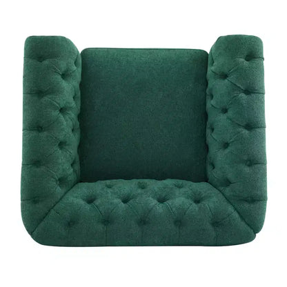 Fauteuil Club Pivotant Capitonnée avec Accoudoirs Ronds, Similicuir Vert Foncé, 181 kg