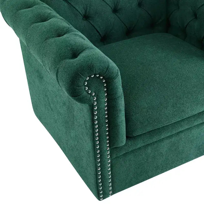 Fauteuil Club Pivotant Capitonnée avec Accoudoirs Ronds, Similicuir Vert Foncé, 181 kg