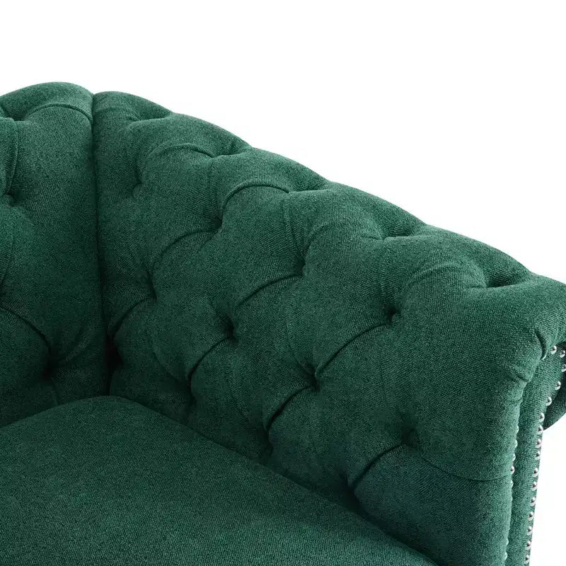 Fauteuil Club Pivotant Capitonnée avec Accoudoirs Ronds, Similicuir Vert Foncé, 181 kg