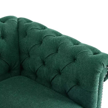 Fauteuil Club Pivotant Capitonnée avec Accoudoirs Ronds, Similicuir Vert Foncé, 181 kg