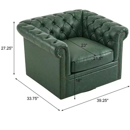 Fauteuil Club Pivotant Capitonnée avec Accoudoirs Ronds, Similicuir Vert Foncé, 181 kg