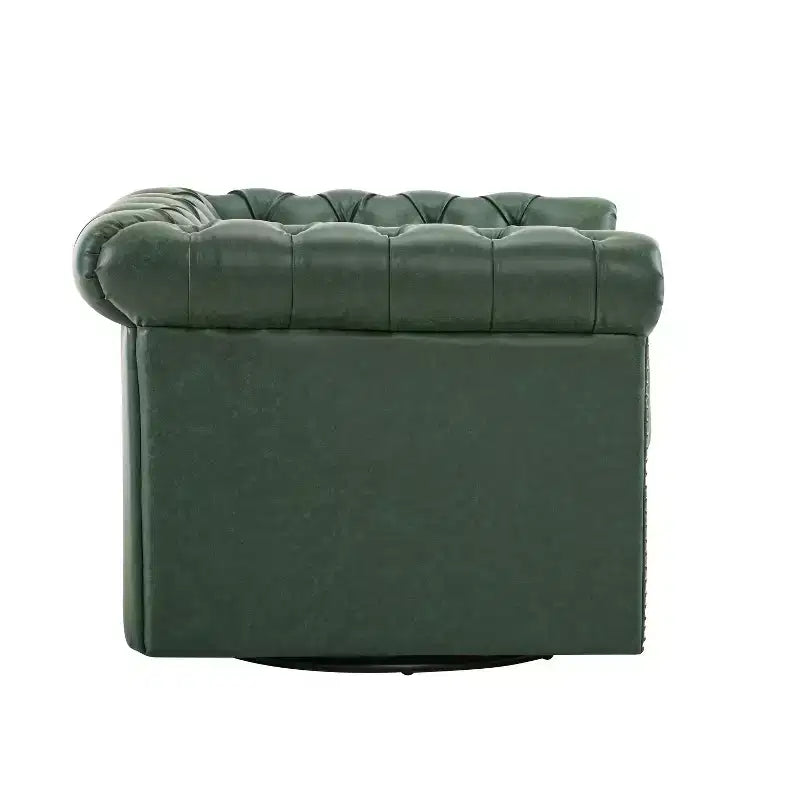 Fauteuil Club Pivotant Capitonnée avec Accoudoirs Ronds, Similicuir Vert Foncé, 181 kg