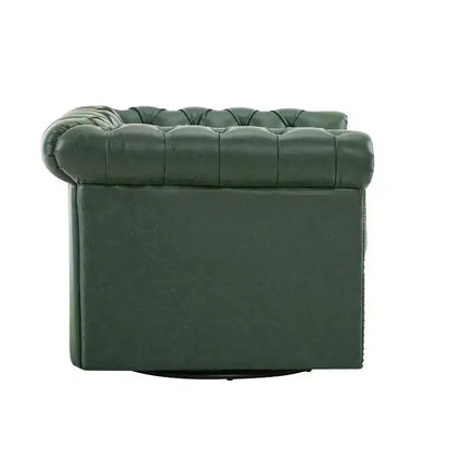 Fauteuil Club Pivotant Capitonnée avec Accoudoirs Ronds, Similicuir Vert Foncé, 181 kg