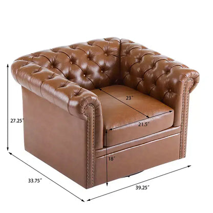Fauteuil Club Pivotant Capitonnée avec Accoudoirs Ronds, Similicuir Vert Foncé, 181 kg