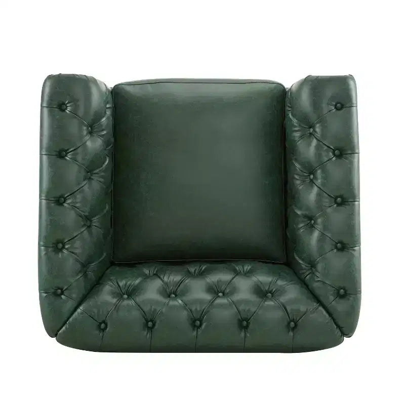 Fauteuil Club Pivotant Capitonnée avec Accoudoirs Ronds, Similicuir Vert Foncé, 181 kg