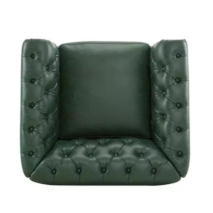 Fauteuil Club Pivotant Capitonnée avec Accoudoirs Ronds, Similicuir Vert Foncé, 181 kg