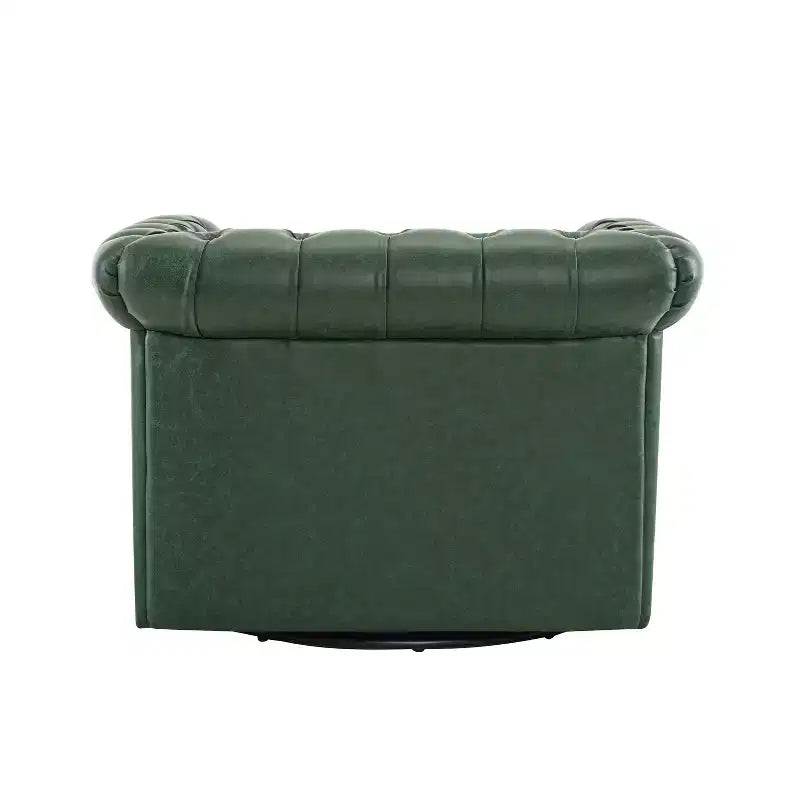 Fauteuil Club Pivotant Capitonnée avec Accoudoirs Ronds, Similicuir Vert Foncé, 181 kg