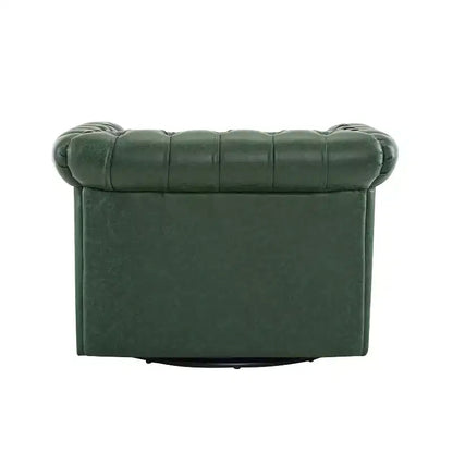 Fauteuil Club Pivotant Capitonnée avec Accoudoirs Ronds, Similicuir Vert Foncé, 181 kg