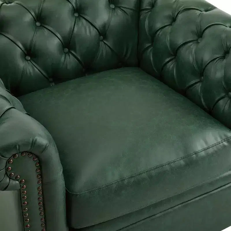 Fauteuil Club Pivotant Capitonnée avec Accoudoirs Ronds, Similicuir Vert Foncé, 181 kg