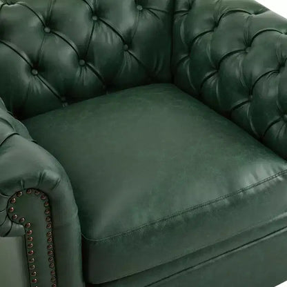 Fauteuil Club Pivotant Capitonnée avec Accoudoirs Ronds, Similicuir Vert Foncé, 181 kg