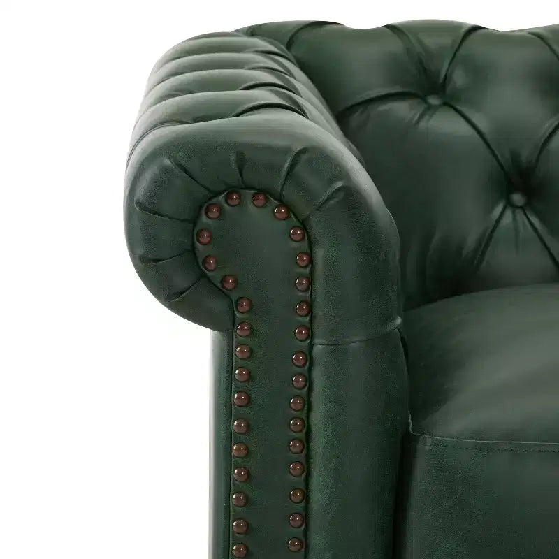Fauteuil Club Pivotant Capitonnée avec Accoudoirs Ronds, Similicuir Vert Foncé, 181 kg