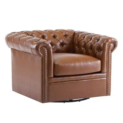 Fauteuil Club Pivotant Capitonnée avec Accoudoirs Ronds, Similicuir Vert Foncé, 181 kg