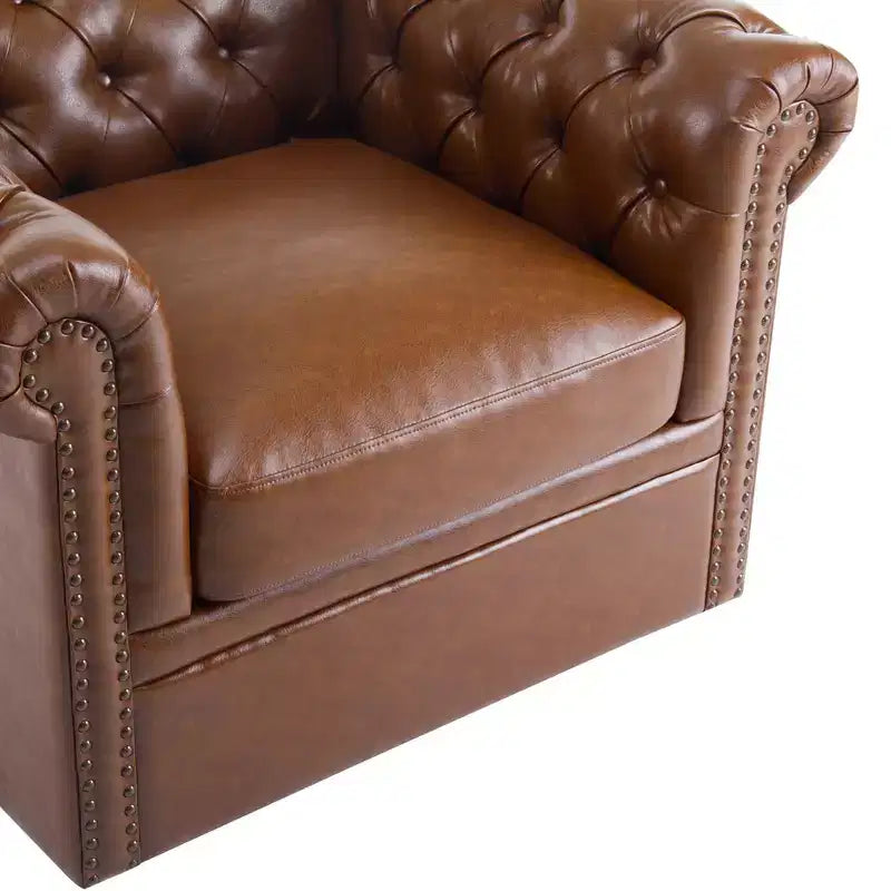 Fauteuil Club Pivotant Capitonnée avec Accoudoirs Ronds, Similicuir Vert Foncé, 181 kg