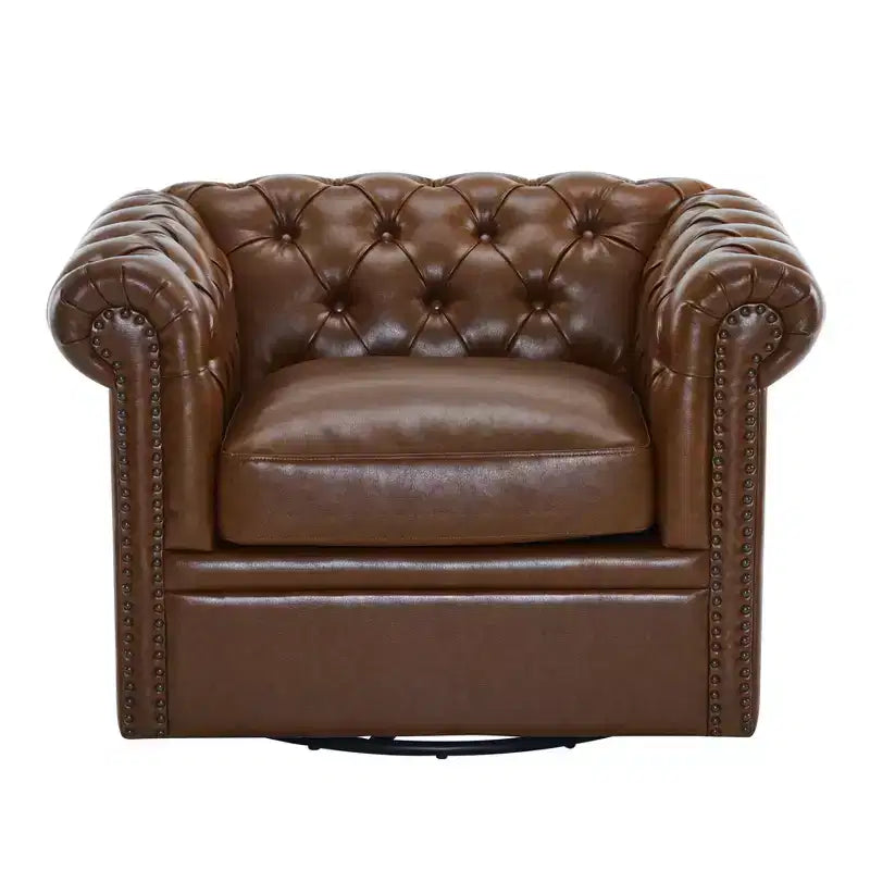 Fauteuil Club Pivotant Capitonnée avec Accoudoirs Ronds, Similicuir Vert Foncé, 181 kg
