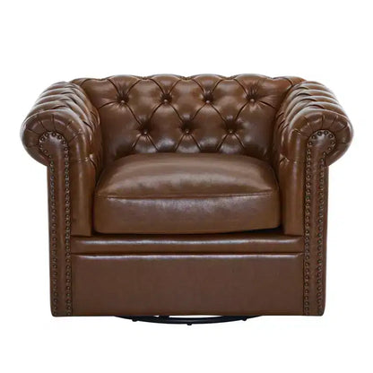 Fauteuil Club Pivotant Capitonnée avec Accoudoirs Ronds, Similicuir Vert Foncé, 181 kg