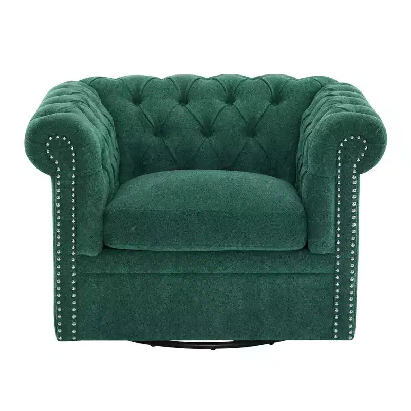 Fauteuil Club Pivotant Capitonnée avec Accoudoirs Ronds, Similicuir Vert Foncé, 181 kg