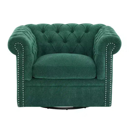 Fauteuil Club Pivotant Capitonnée avec Accoudoirs Ronds, Similicuir Vert Foncé, 181 kg