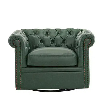 Fauteuil Club Pivotant Capitonnée avec Accoudoirs Ronds, Similicuir Vert Foncé, 181 kg