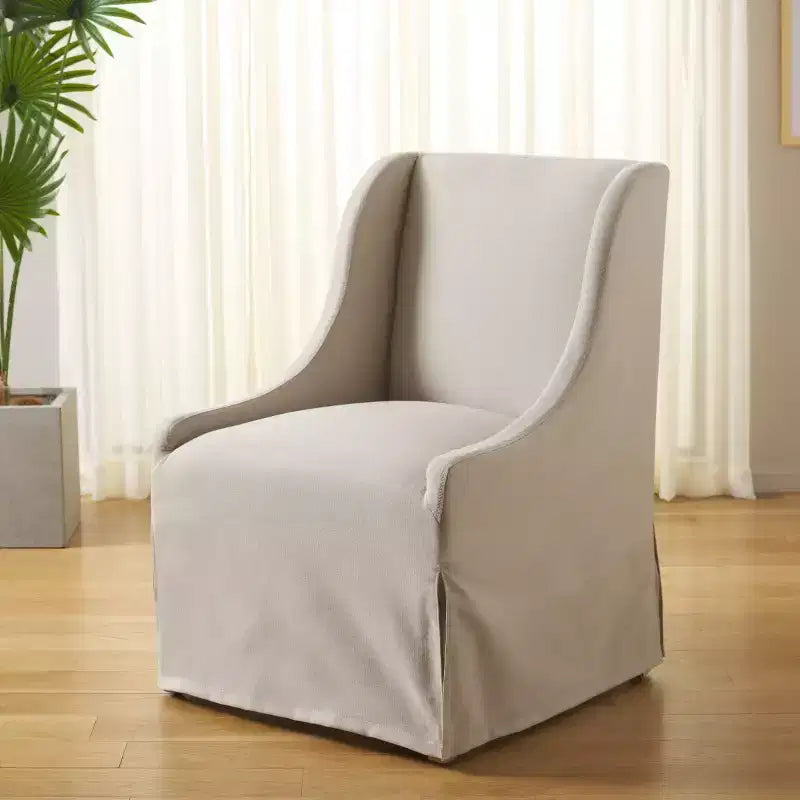Fauteuil d'appoint en lin sable, cadre en bois, coussin en mousse, capacité de 125 kg, aucun assemblage requis
