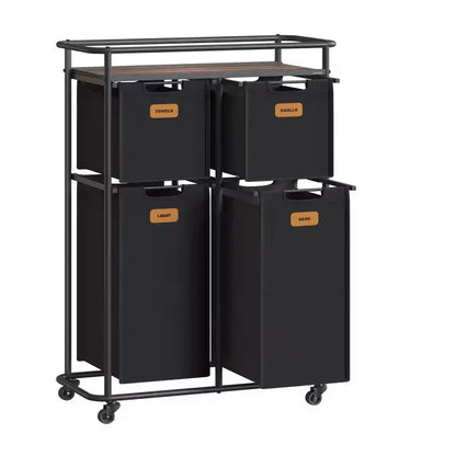 VASAGLE Laundry Sorter, Laundry Basket with Wheels, 39.6 Gal. (150 L) Rolling Laundry Hamper, Portable Laundry Cart,Ink Black