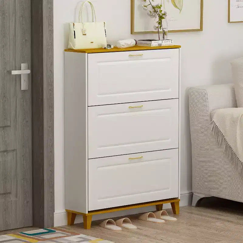 Meuble de rangement à chaussures blanc de 90 cm avec compartiments pliables et tiroir, pour plus de 20 paires