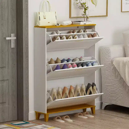 Meuble de rangement à chaussures blanc de 90 cm avec compartiments pliables et tiroir, pour plus de 20 paires