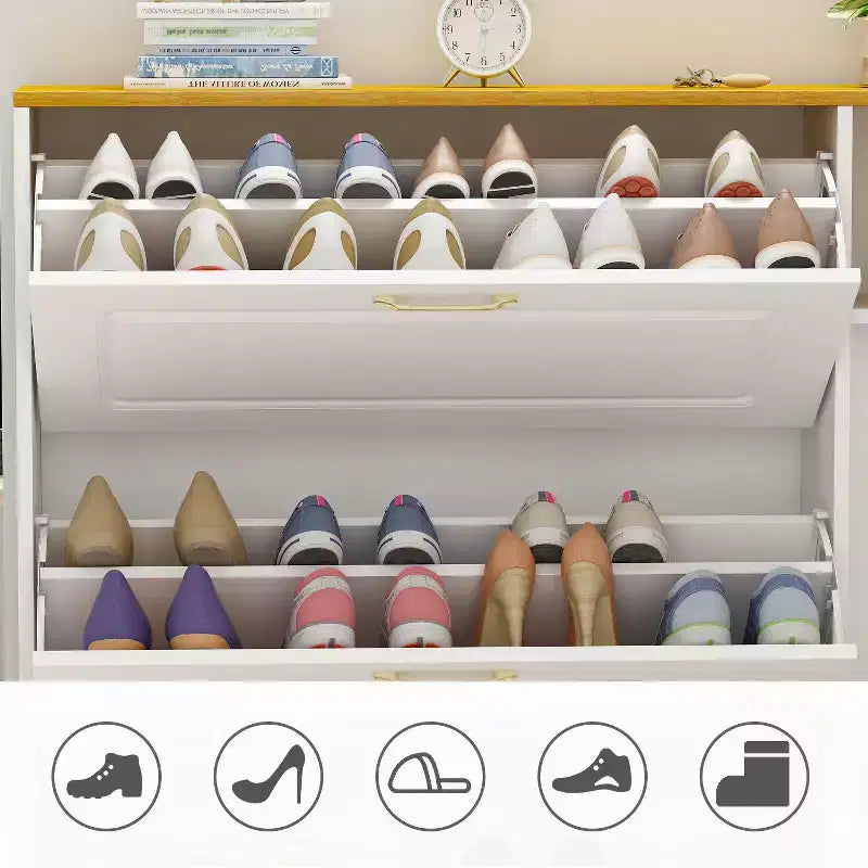 Meuble de rangement à chaussures blanc de 90 cm avec compartiments pliables et tiroir, pour plus de 20 paires