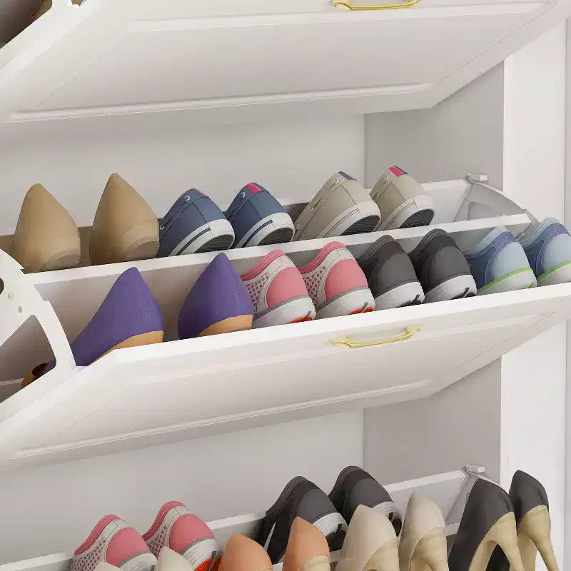 Meuble de rangement à chaussures blanc de 90 cm avec compartiments pliables et tiroir, pour plus de 20 paires