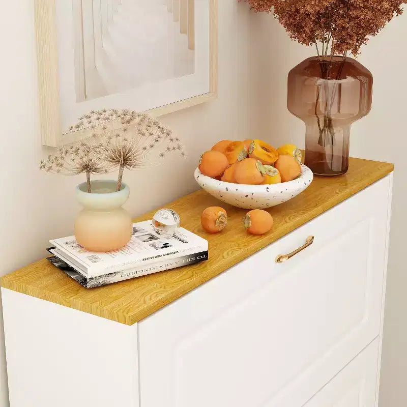 Meuble de rangement à chaussures blanc de 90 cm avec compartiments pliables et tiroir, pour plus de 20 paires