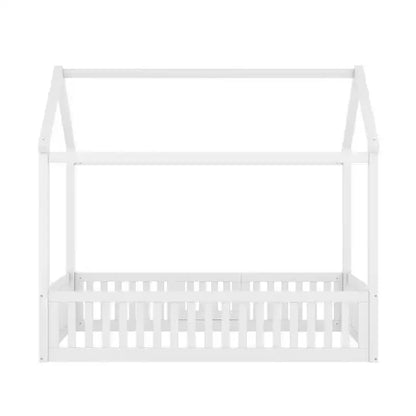 Lit cabane en bois double/complet avec clôture et porte pour enfants, en pin, sans sommier tapissier requis