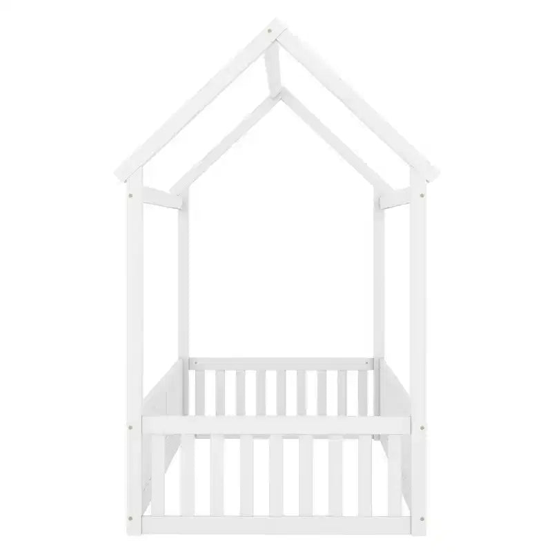 Lit cabane en bois double/complet avec clôture et porte pour enfants, en pin, sans sommier tapissier requis