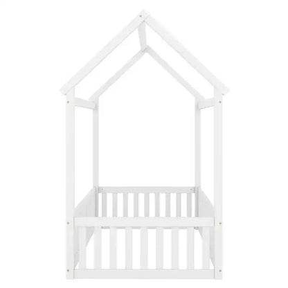 Lit cabane en bois double/complet avec clôture et porte pour enfants, en pin, sans sommier tapissier requis
